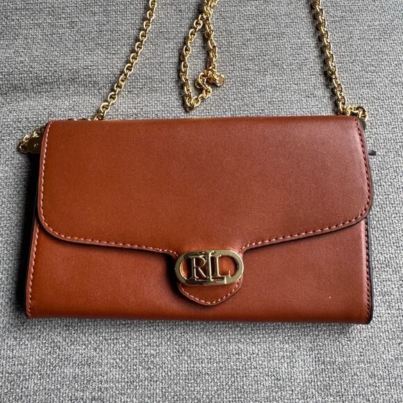 Lauren Ralph Lauren Leather Medium Adair Crossbody Lauren Tan - Picture 6 of 12